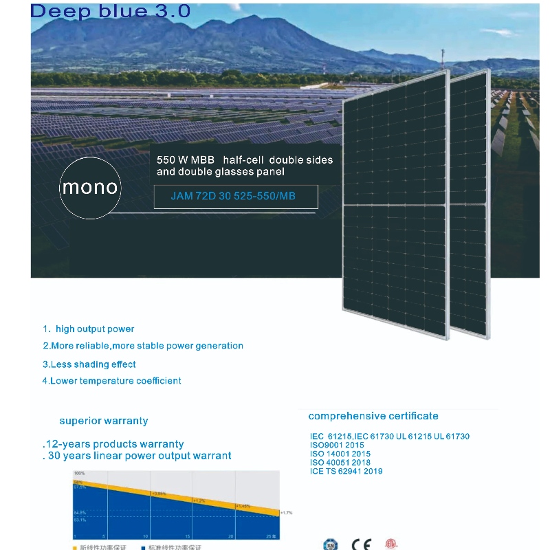 Kina Producentforsyning 385 watt -610 watt solcellepaneler System dobbelt side, dobbeltglas